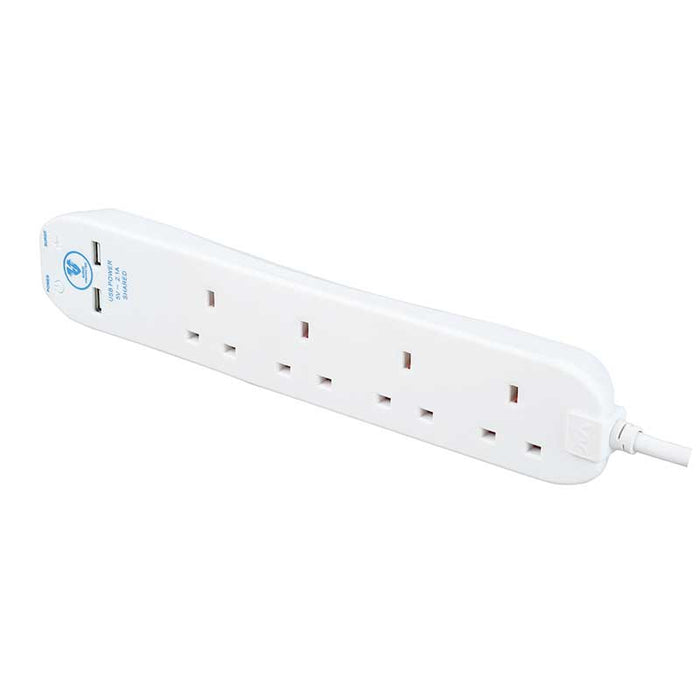 Masterplug 4 Socket 4m 13A Surge Extension Lead + USB White - westbasedirect.com