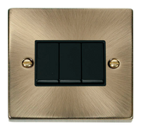 Click Deco VPAB013BK Victorian 10AX 3-Gang 2-Way Plate Switch - Antique Brass (Black)