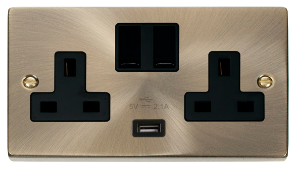 Vpab Usb Socket Click Deco VPAB770BK Victorian 13A 2G Switched Socket + 1x2.1A USB - A ...