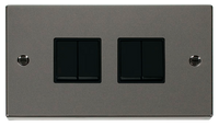 Click Deco VPBN019BK Victorian 10AX 4-Gang 2-Way Plate Switch - Black Nickel (Black)
