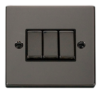 Click Deco VPBN413BK Victorian 10AX Ingot 3-Gang 2-Way Plate Switch - Black Nickel (Black)