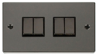 Click Deco VPBN414BK Victorian 10AX Ingot 4-Gang 2-Way Plate Switch - Black Nickel (Black)