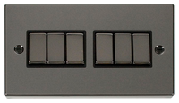 Click Deco VPBN416BK Victorian 10AX Ingot 6-Gang 2-Way Plate Switch - Black Nickel (Black)