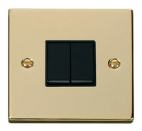 Click Deco VPBR012BK Victorian 10AX 2-Gang 2-Way Plate Switch - Polished Brass (Black)