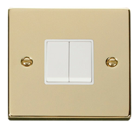 Click Deco VPBR012WH Victorian 10AX 2-Gang 2-Way Plate Switch - Polished Brass (White)