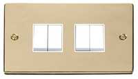 Click Deco VPBR019WH Victorian 10AX 4-Gang 2-Way Plate Switch - Polished Brass (White)