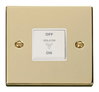 Click Deco VPBR020WH Victorian 10A 3 Pole Fan Isolation Plate Switch - Polished Brass (White)