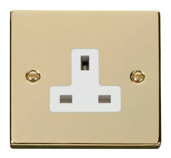 Click Deco VPBR030WH Victorian 1G 13A Unswitched Socket - Polished Brass (White) - westbasedirect.com