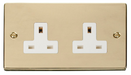 Click Deco VPBR032WH Victorian 2G 13A Unswitched Socket - Polished Brass (White) - westbasedirect.com
