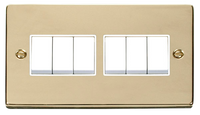 Click Deco VPBR105WH Victorian 10AX 6-Gang 2-Way Plate Switch - Polished Brass (White)