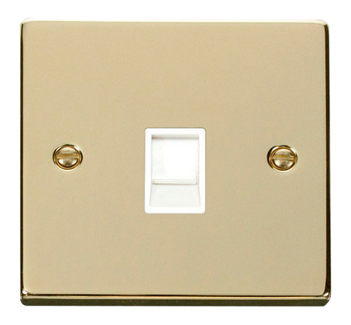 Click Deco VPBR117WH Victorian Single RJ45 Outlet - Polished Brass (White) - westbasedirect.com
