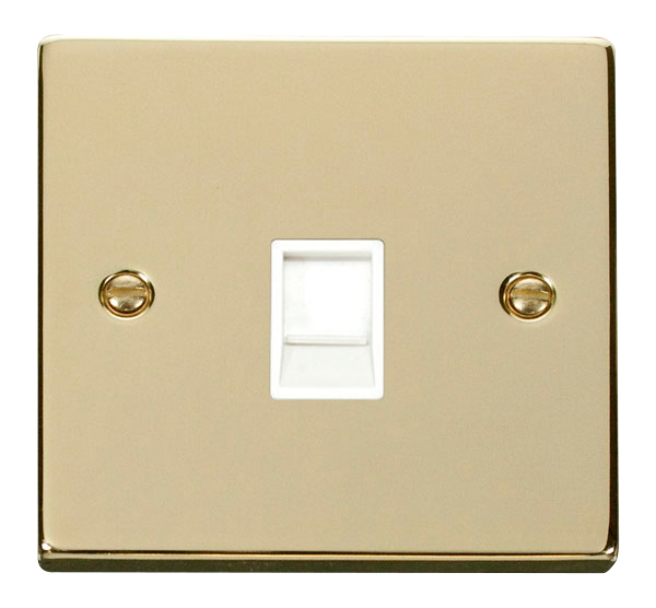 Click Deco VPBR117WH Victorian Single RJ45 Outlet - Polished Brass (White) - westbasedirect.com