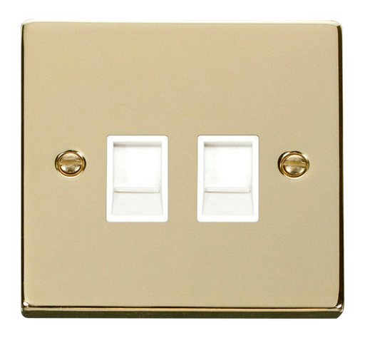 Click Deco VPBR118WH Victorian Twin RJ45 Outlet - Polished Brass (White) - westbasedirect.com