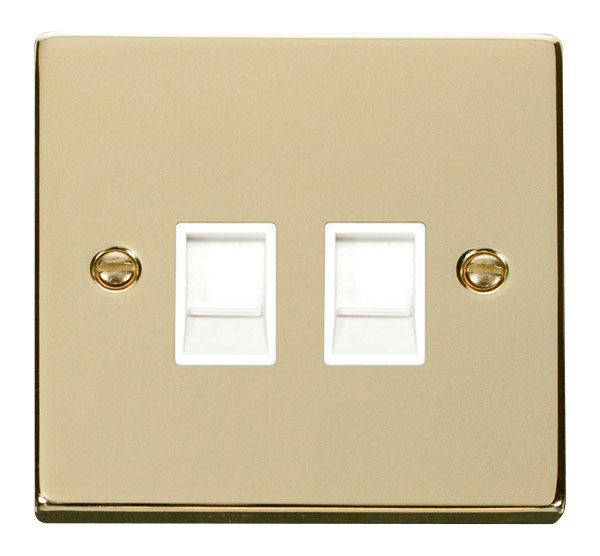 Click Deco VPBR118WH Victorian Twin RJ45 Outlet - Polished Brass (White) - westbasedirect.com