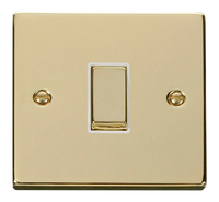 Click Deco VPBR411WH Victorian 10AX Ingot 1-Gang 2-Way Plate Switch - Polished Brass (White)