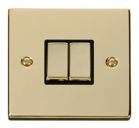Click Deco VPBR412BK Victorian 10AX Ingot 2-Gang 2-Way Plate Switch - Polished Brass (Black)