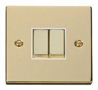 Click Deco VPBR412WH Victorian 10AX Ingot 2-Gang 2-Way Plate Switch - Polished Brass (White)