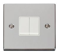 Click Deco VPCH012WH Victorian 10AX 2-Gang 2-Way Plate Switch - Polished Chrome (White)