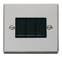 Click Deco VPCH013BK Victorian 10AX 3-Gang 2-Way Plate Switch - Polished Chrome (Black)