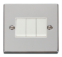 Click Deco VPCH013WH Victorian 10AX 3-Gang 2-Way Plate Switch - Polished Chrome (White)