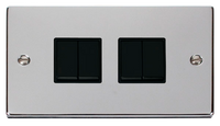 Click Deco VPCH019BK Victorian 10AX 4-Gang 2-Way Plate Switch - Polished Chrome (Black)