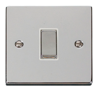 Click Deco VPCH411WH Victorian 10AX Ingot 1-Gang 2-Way Plate Switch - Polished Chrome (White)