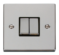 Click Deco VPCH412BK Victorian 10AX Ingot 2-Gang 2-Way Plate Switch - Polished Chrome (Black)