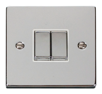 Click Deco VPCH412WH Victorian 10AX Ingot 2-Gang 2-Way Plate Switch - Polished Chrome (White)