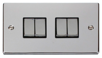 Click Deco VPCH414BK Victorian 10AX Ingot 4-Gang 2-Way Plate Switch - Polished Chrome (Black)