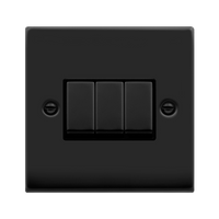 Click Deco VPMB413BK Victorian 10AX Ingot 3-Gang 2-Way Plate Switch - Matt Black (Black)