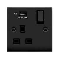 Click Deco VPMB571UBK Victorian 13A Ingot 1G Switched Socket + 1x2.1A USB - Matt Black (Black)