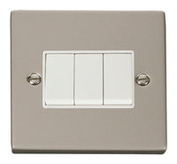 Click Deco VPPN013WH Victorian 10AX 3-Gang 2-Way Plate Switch - Pearl Nickel (White)
