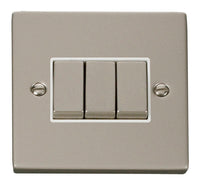Click Deco VPPN413WH Victorian 10AX Ingot 3-Gang 2-Way Plate Switch - Pearl Nickel (White)
