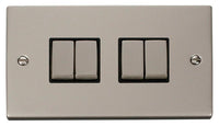 Click Deco VPPN414BK Victorian 10AX Ingot 4-Gang 2-Way Plate Switch - Pearl Nickel (Black)