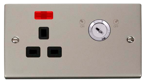 Click Deco VPPN655BK Victorian 13A Ingot 1G DP Key Lockable Switched Socket + Neon - Pearl Nickel (Black) - westbasedirect.com
