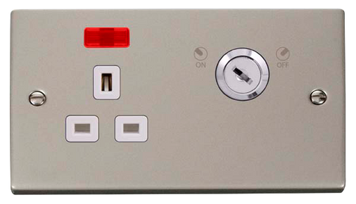 Click Deco VPPN655WH Victorian 13A Ingot 1G DP Key Lockable Switched Socket + Neon - Pearl Nickel (White) - westbasedirect.com