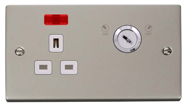 Click Deco VPPN655WH Victorian 13A Ingot 1G DP Key Lockable Switched Socket + Neon - Pearl Nickel (White) - westbasedirect.com
