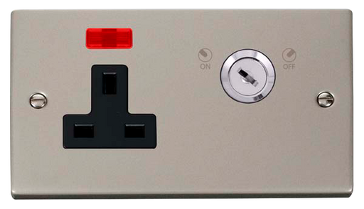 Click Deco VPPN675BK Victorian 13A 1G DP Key Lockable Switched Socket + Neon - Pearl Nickel (Black) - westbasedirect.com