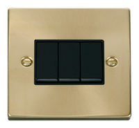 Click Deco VPSB013BK Victorian 10AX 3-Gang 2-Way Plate Switch - Satin Brass (Black)