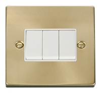 Click Deco VPSB013WH Victorian 10AX 3-Gang 2-Way Plate Switch - Satin Brass (White)