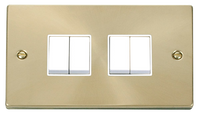 Click Deco VPSB019WH Victorian 10AX 4-Gang 2-Way Plate Switch - Satin Brass (White)