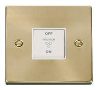 Click Deco VPSB020WH Victorian 10A 3 Pole Fan Isolation Plate Switch - Satin Brass (White)