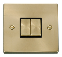 Click Deco VPSB412BK Victorian 10AX Ingot 2-Gang 2-Way Plate Switch - Satin Brass (Black)