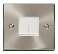 Click Deco VPSC012WH Victorian 10AX 2-Gang 2-Way Plate Switch - Satin Chrome (White)