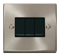 Click Deco VPSC013BK Victorian 10AX 3-Gang 2-Way Plate Switch - Satin Chrome (Black)