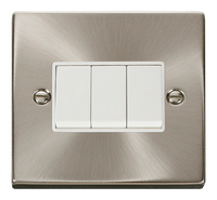 Click Deco VPSC013WH Victorian 10AX 3-Gang 2-Way Plate Switch - Satin Chrome (White)