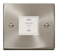 Click Deco VPSC020WH Victorian 10A 3 Pole Fan Isolation Plate Switch - Satin Chrome (White)