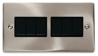 Click Deco VPSC105BK Victorian 10AX 6-Gang 2-Way Plate Switch - Satin Chrome (Black)