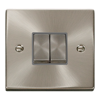 Click Deco VPSC412GY Victorian 10AX Ingot 2-Gang 2-Way Plate Switch - Satin Chrome (Grey)