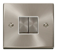 Click Deco VPSC412WH Victorian 10AX Ingot 2-Gang 2-Way Plate Switch - Satin Chrome (White)